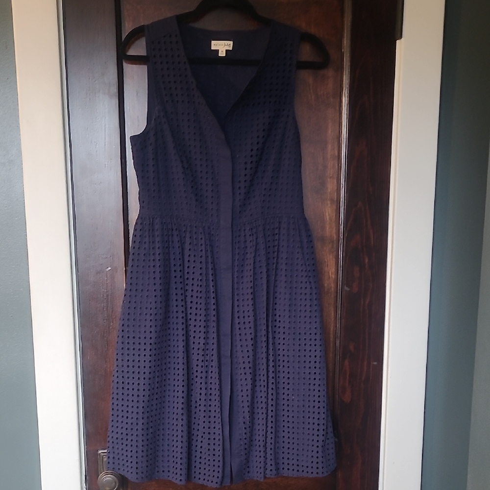 Navy sleeveless eyelet midi dress